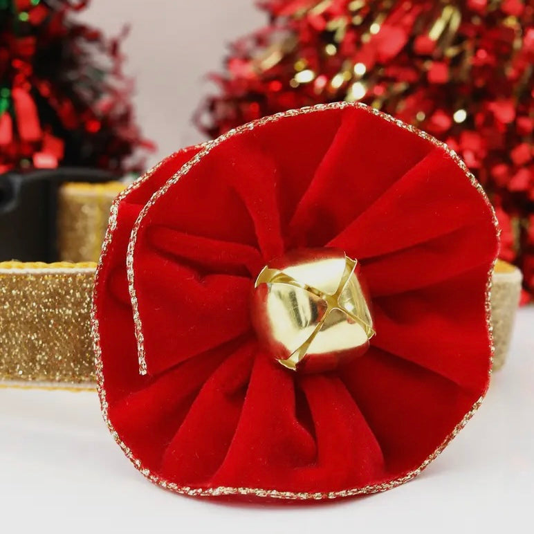 Mimi Green Gold Edged Velvet Collar Flower & Bell