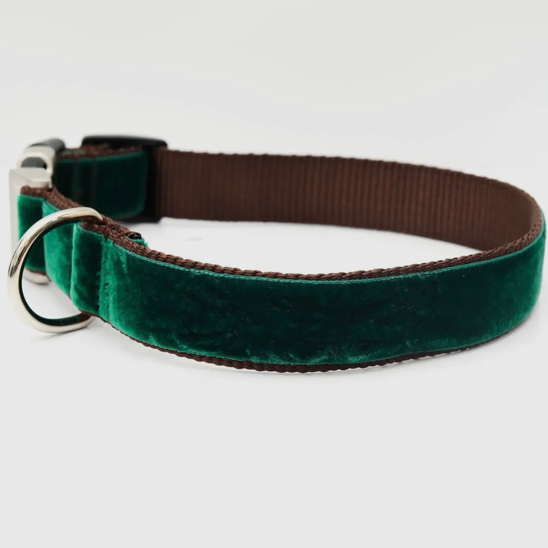 Mimi Green Velvet Dog Collar