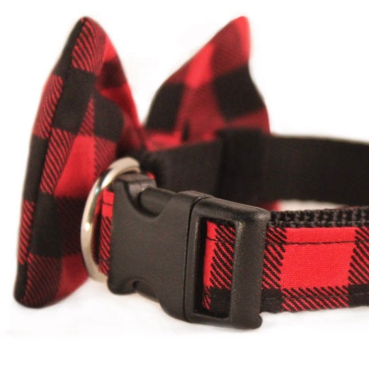 Sophisticated Pup Red Buffalo Check Bow Tie Collar