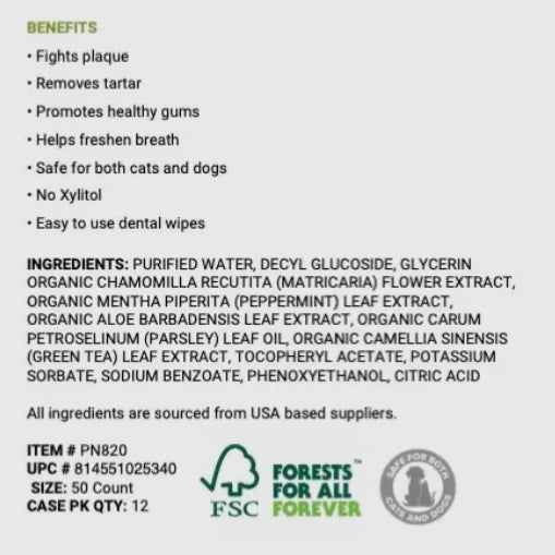 Pure and Natural Pet Dental Wipes for Dogs and Cats