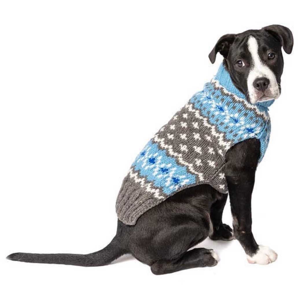 Light Blue Fairisle Wool Dog Sweater - Chilly Dog